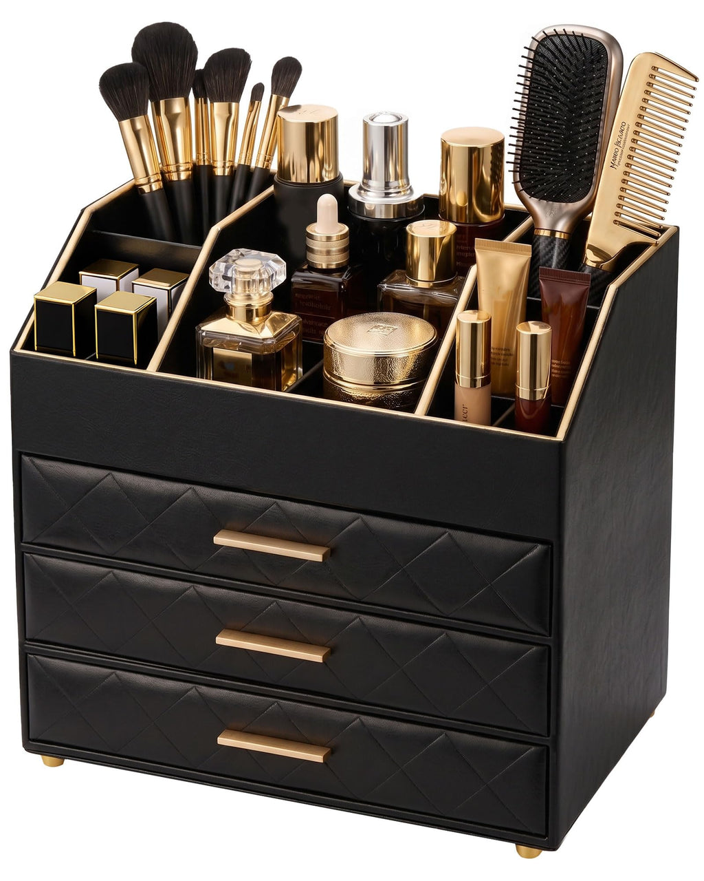 Lolalet 3-Layer PU Leather Makeup Organizer for Cosmetic Vanity -Beige