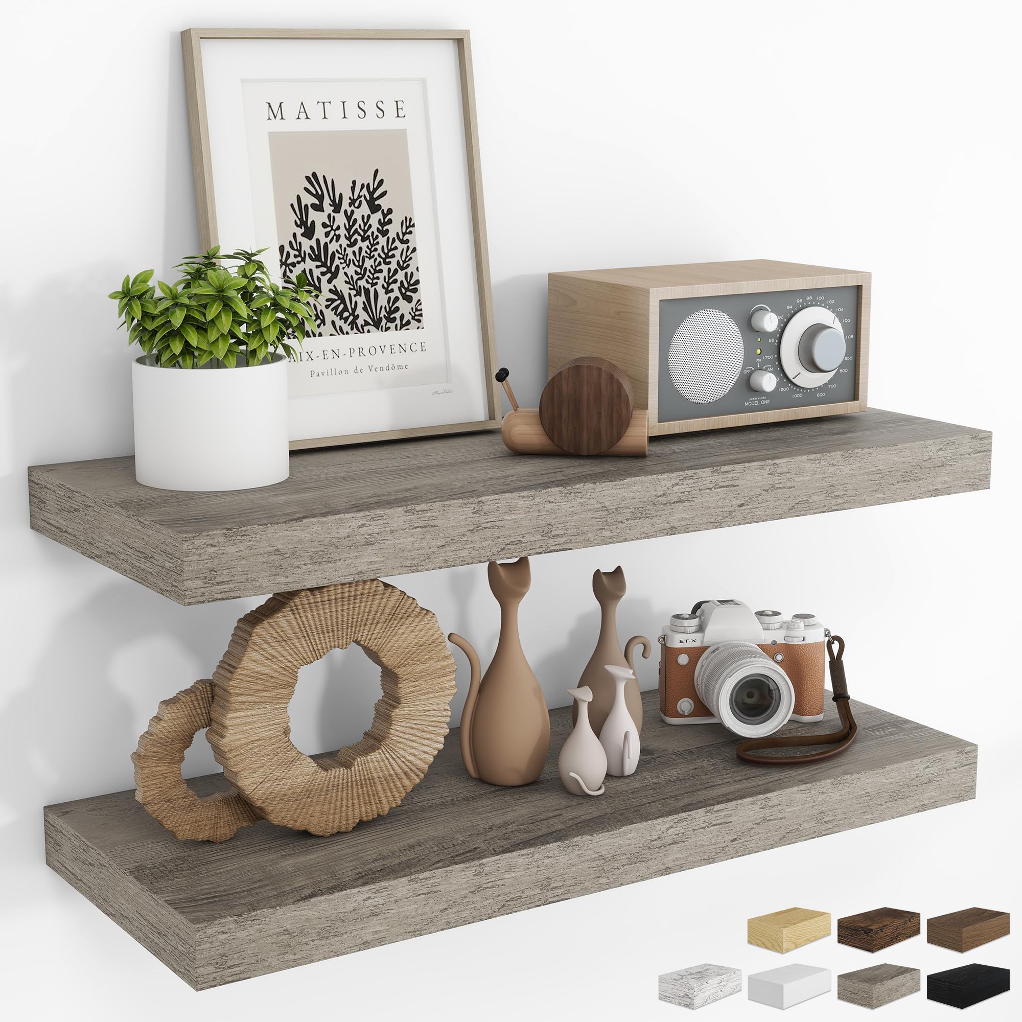 RICHFOCUS 28Inch Floating Shelves for Wall 2 Pack Shelves for Bedroom|Kitchen|Bathroom|Laundry Room Rustic Wood Wall Mounted Shelf with Invisible Brackets for Books|Storage|Decor, Oak