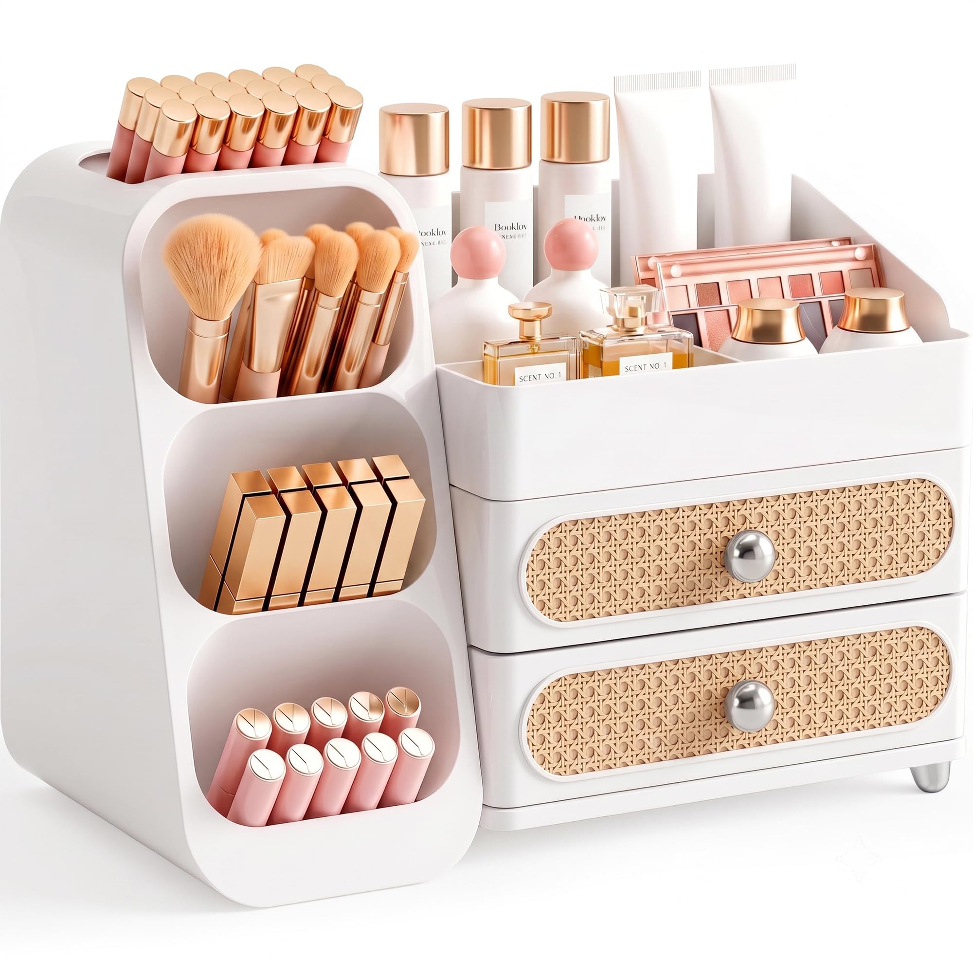 Booklov Small Makeup Organizer for Vanity Countertop, Cream