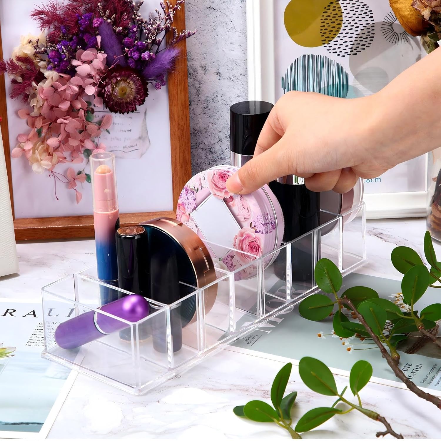 4 Pcs Uanse Acrylic Makeup Compact Organizer Detachable Clear Organizer