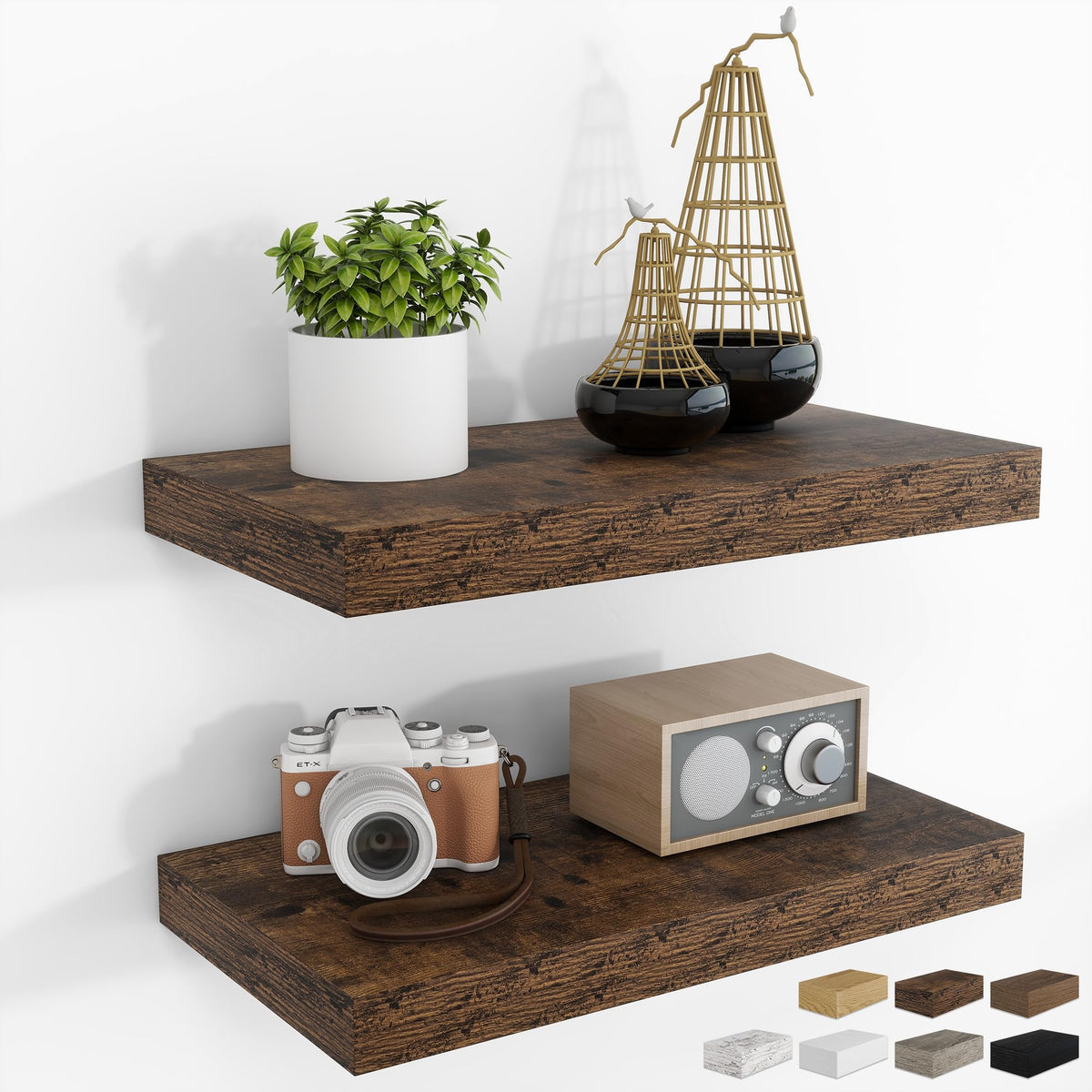RICHFOCUS 28Inch Floating Shelves for Wall 2 Pack Shelves for Bedroom|Kitchen|Bathroom|Laundry Room Rustic Wood Wall Mounted Shelf with Invisible Brackets for Books|Storage|Decor, Oak