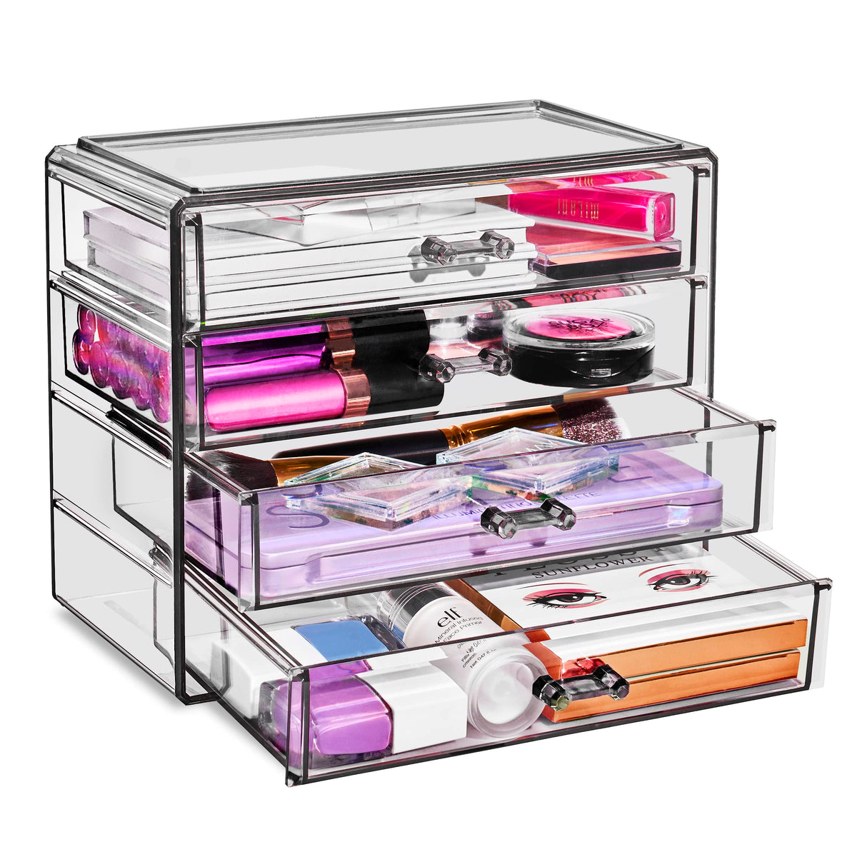 Sorbus Wide 4-Drawer Makeup Organizer Set for Vanity & Countertop (Clear)