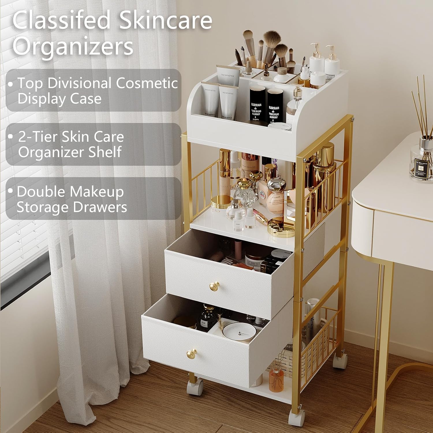 Makeup Organizer Storage Cart with Drawers Large Skincare organizers