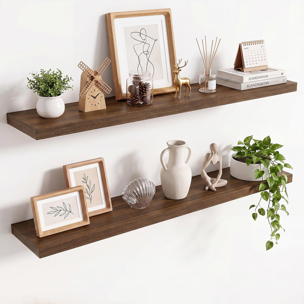 36in Floating Shelves for wall Set of 2, Black Wall Mounted Shelf 9.3in Deep for Wall Decor, Hanging Shelf 1.5in Thick for Living Room, Bedroom, Bathroom, Kitchen, Office