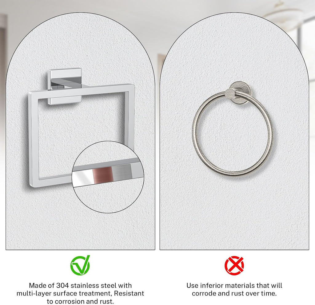 2-Piece Polished Chrome Towel Ring,Hand Towel Holder,Modern Towel Holder Stainless Steel Towel Rack Wall-Mounted Bathroom Towel Hanger