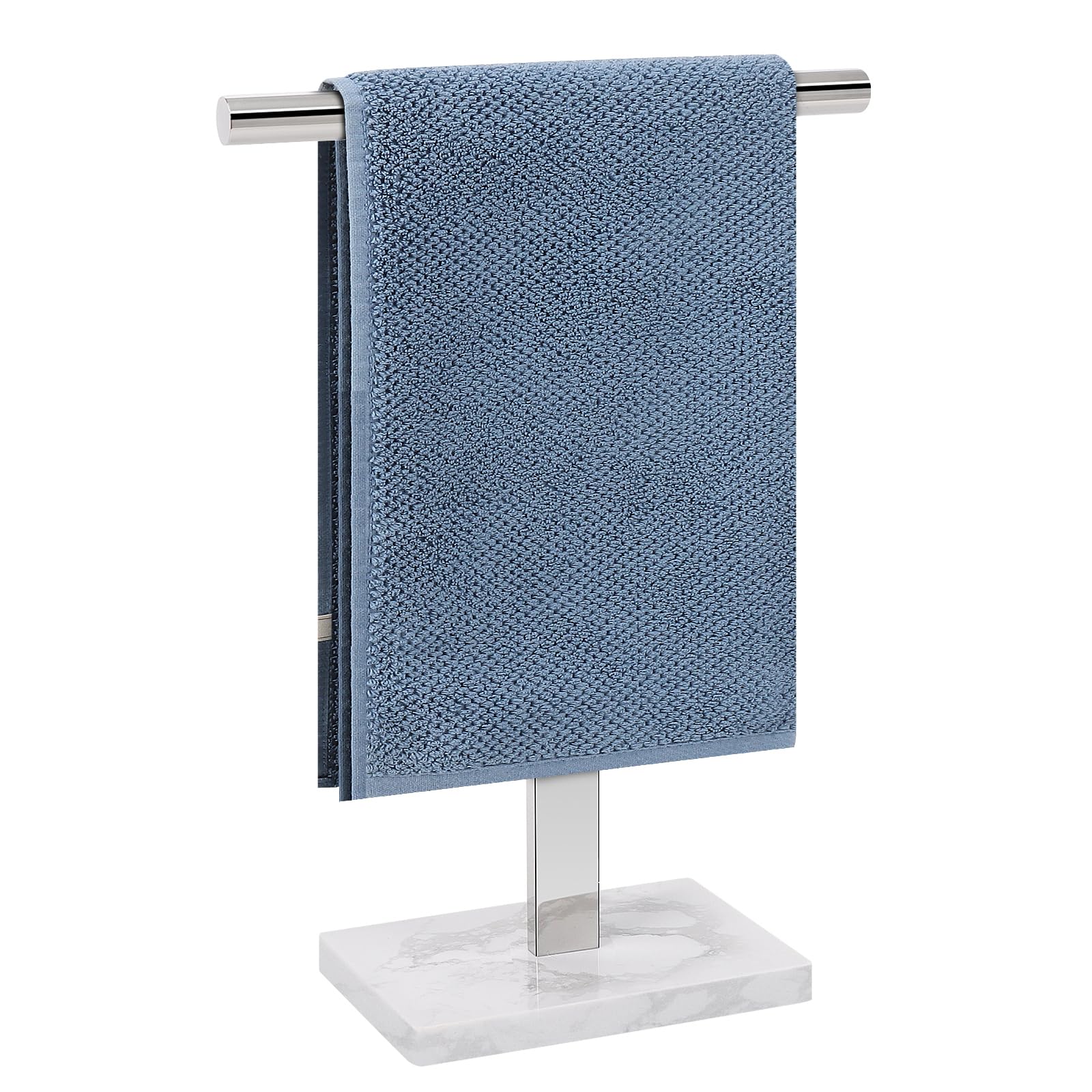 Hand Towel Holder, T-Shape Hand Towel Stand for Bathroom, Hand Towel Rack Bar Standing for Vanity Kitchen Countertop, 304 Stainless Steel (Marble Base, Brushed)
