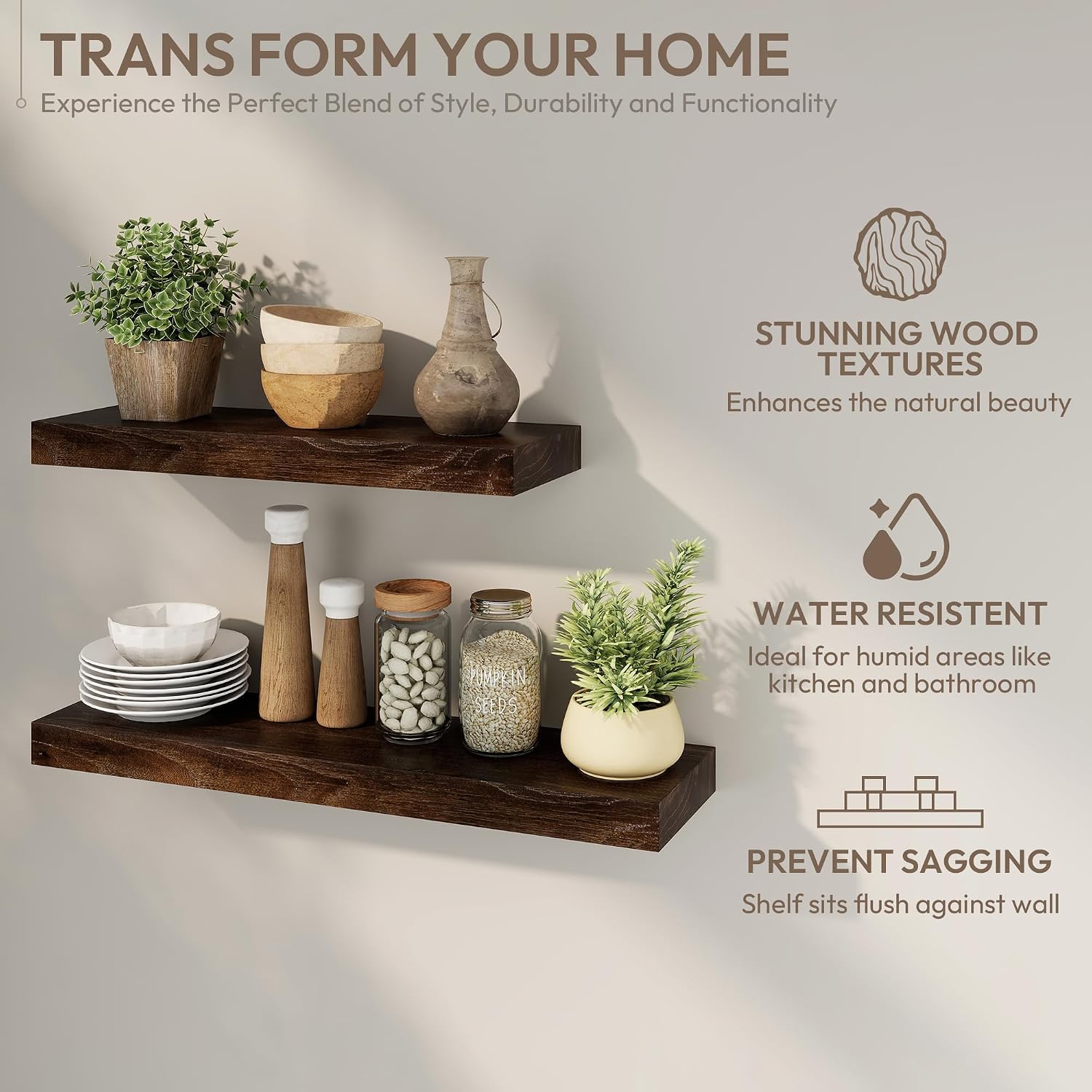 Marsmiles 48in Solid Wood Floating Shelves for Wall, 1Pack|Walnut