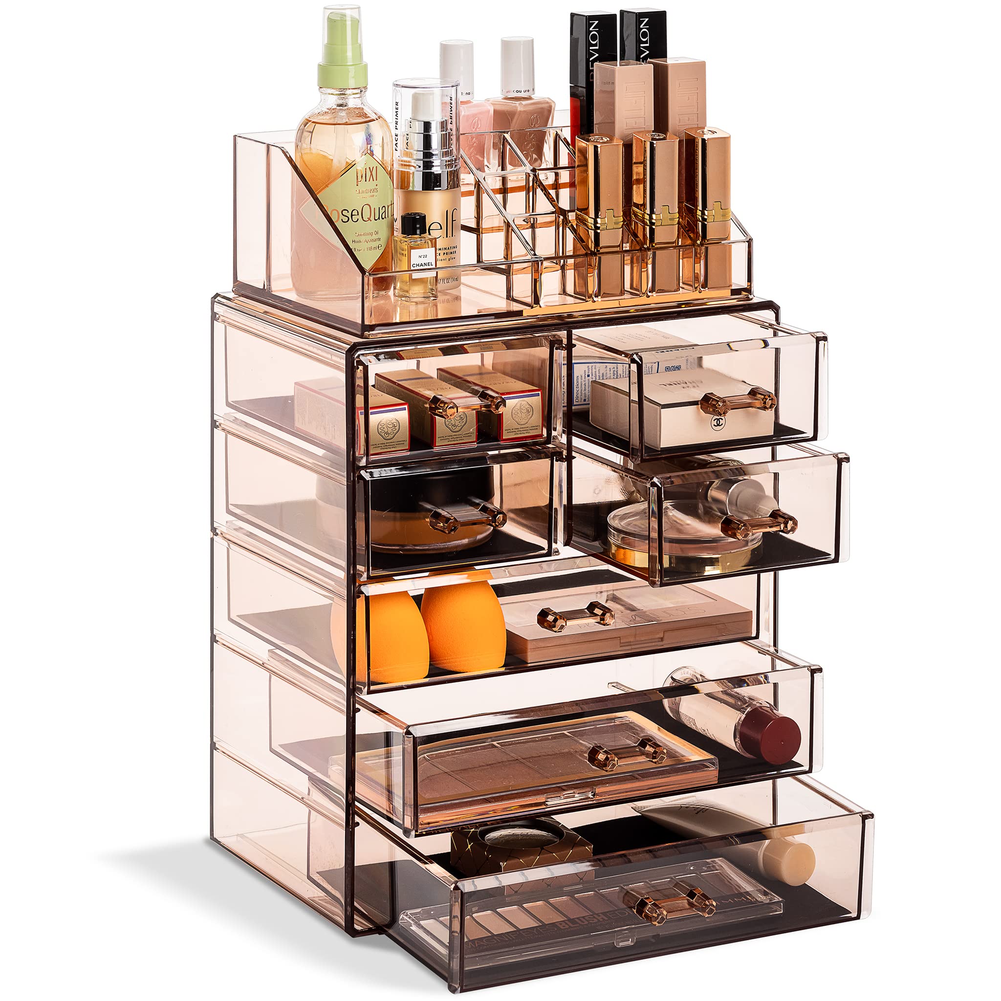 Sorbus Makeup Organizer, 6-Drawer Acrylic 2-Piece Set (Bronze Glow)