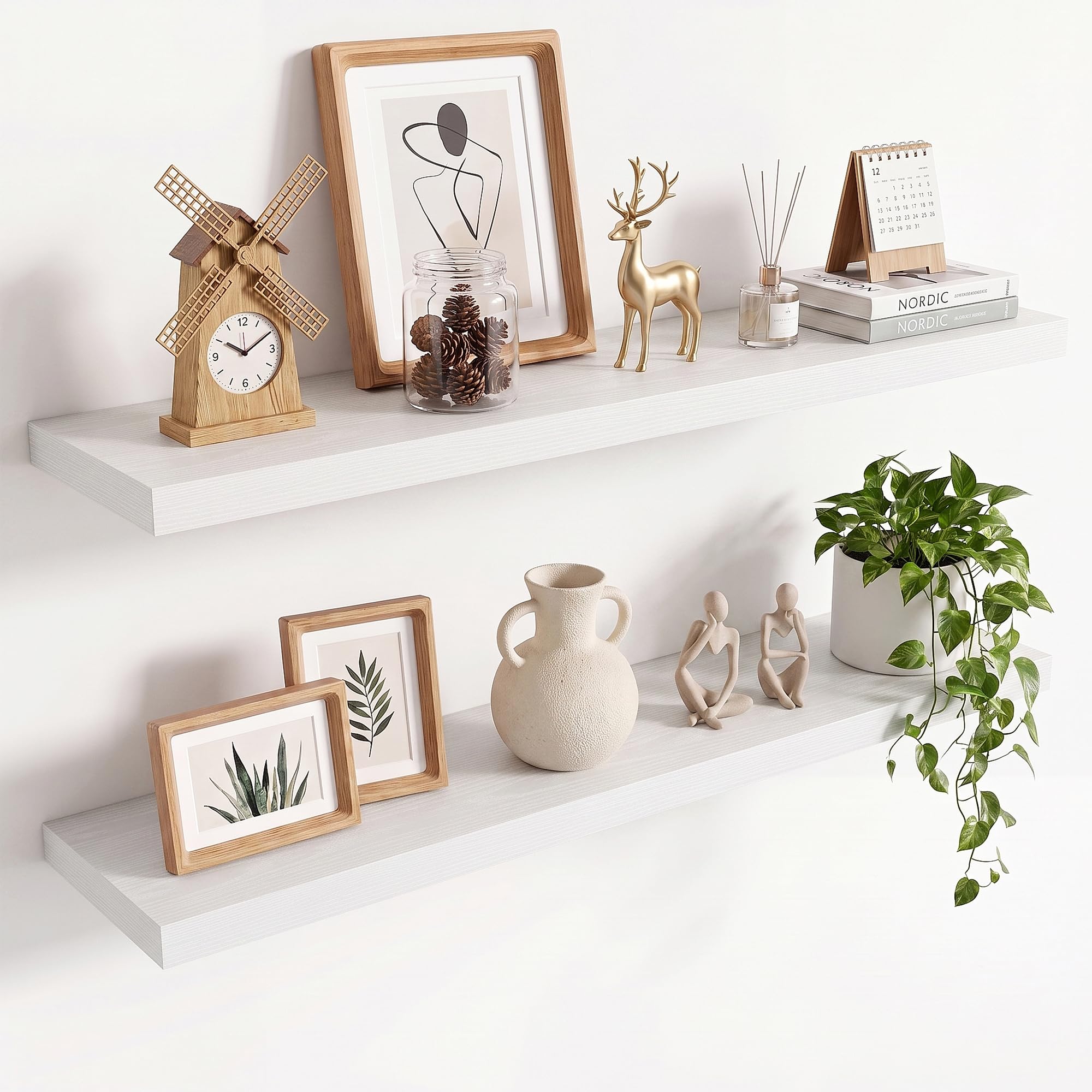 36in Floating Shelves for wall Set of 2, Black Wall Mounted Shelf 9.3in Deep for Wall Decor, Hanging Shelf 1.5in Thick for Living Room, Bedroom, Bathroom, Kitchen, Office