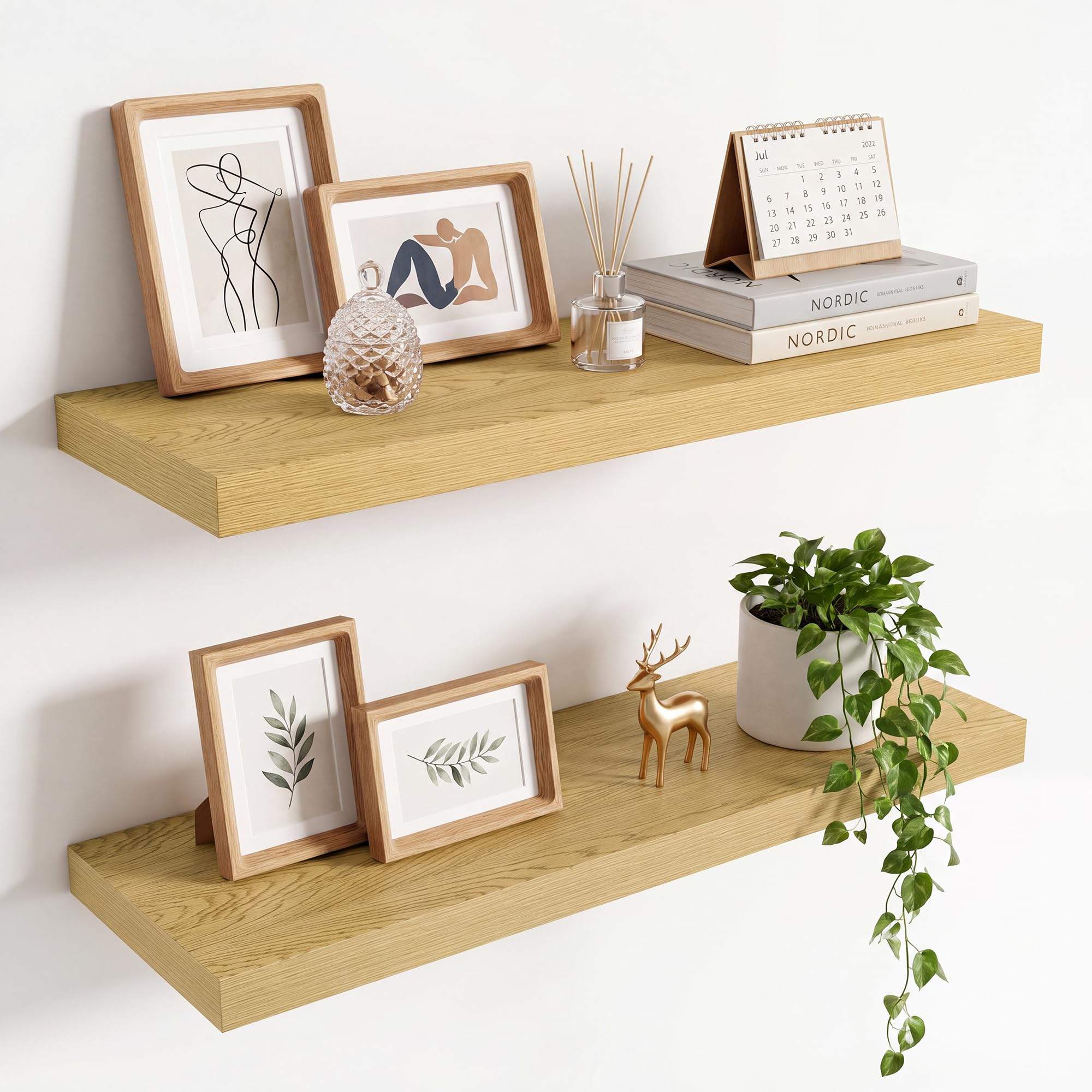36in Floating Shelves for wall Set of 2, Black Wall Mounted Shelf 9.3in Deep for Wall Decor, Hanging Shelf 1.5in Thick for Living Room, Bedroom, Bathroom, Kitchen, Office