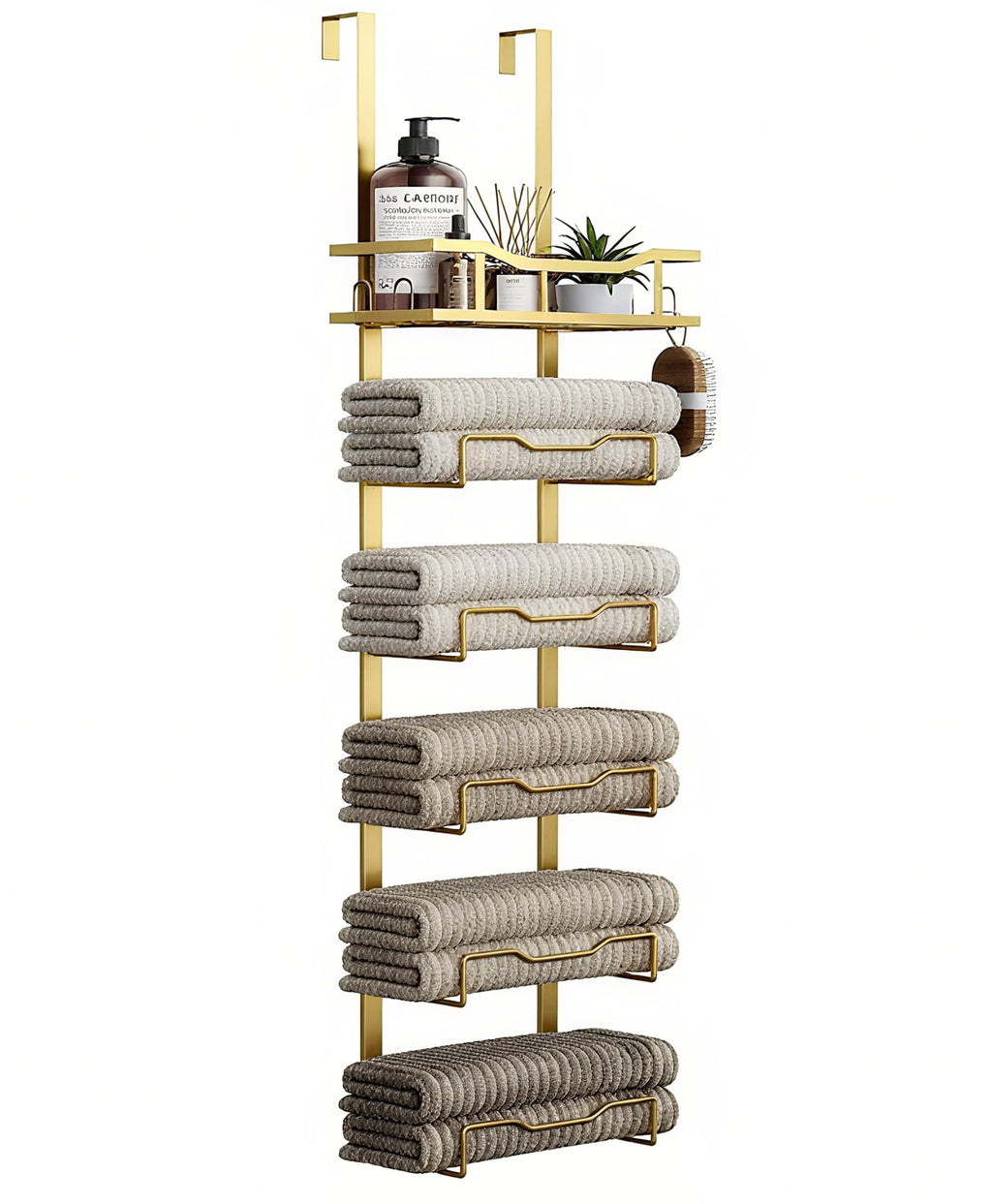 Aetyord Hanging Towel Racks for Bathroom No Drill - 6-Tier Over The Door Bath Towel Storage Organizer for Small Bathrooms - Tiered Back of Door Towel Holder Hanger for Rolled Towels RV Camper Black