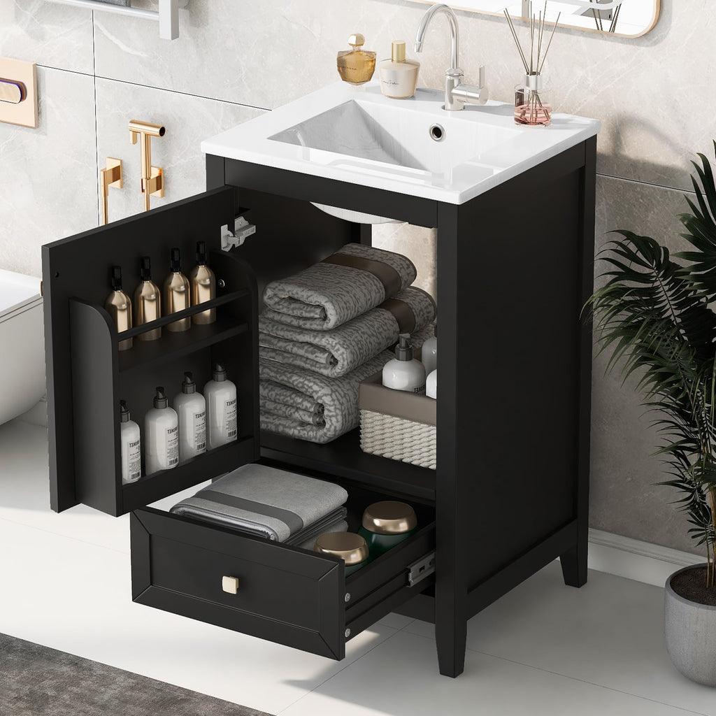 Virubi 20 in Small Bathroom Vanity with Sink, Soft Closing Door,Tilt-Out Drawer and Adjustable Shelf,Solid Wood Frame Modern Single Bathroom Sink Cabinet with Storage, Freestanding, Natural Wood