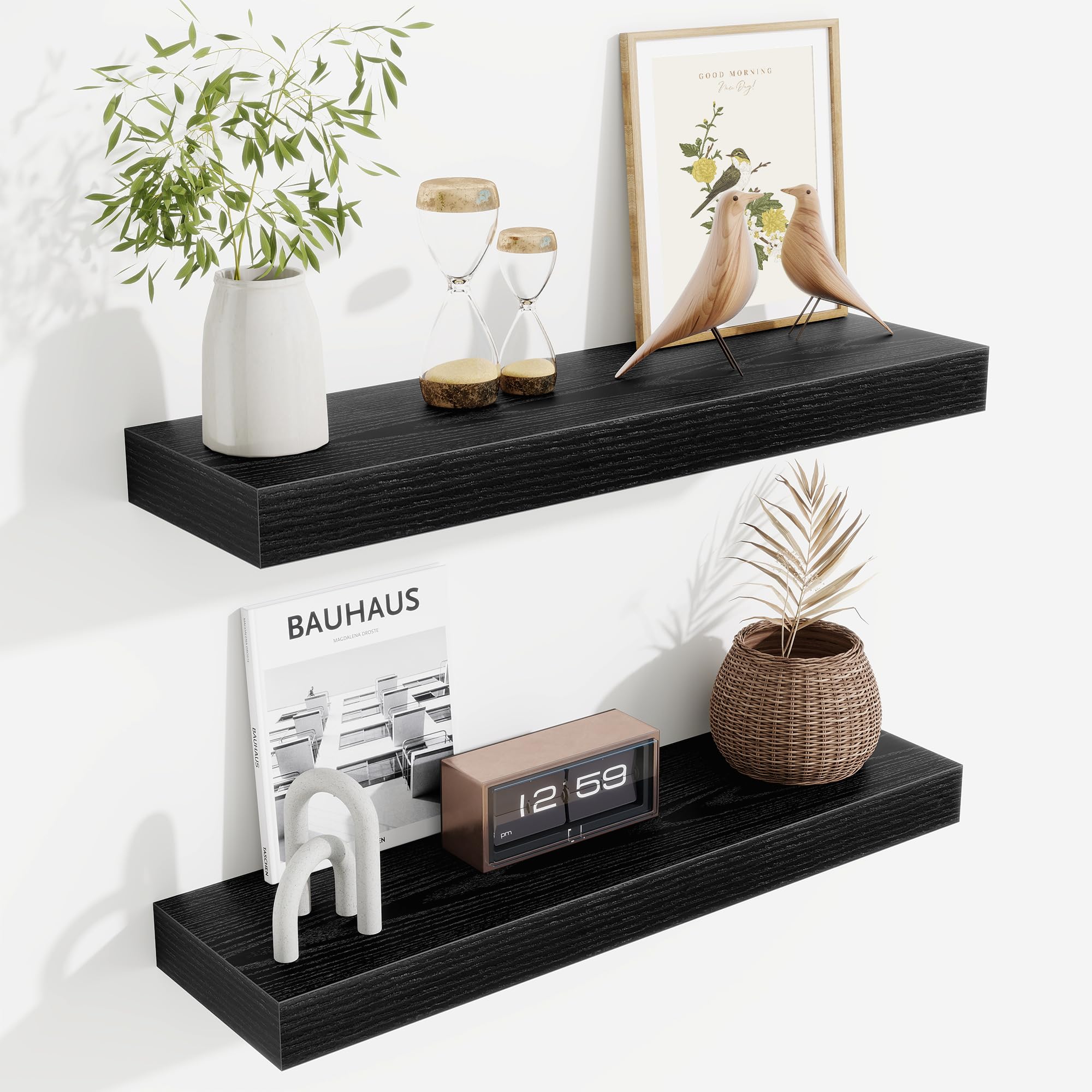 Fun Memories Floating Shelves Bathroom for Wall Mounted Shelves, 20 Inch Wood Shelf Set of 2, Home Storage & Display Decor, Walnut