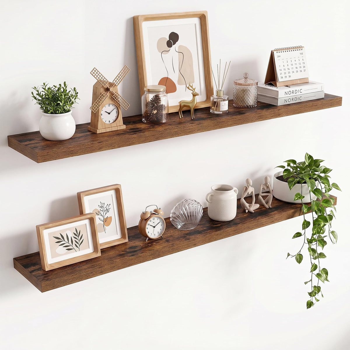 36in Floating Shelves for wall Set of 2, Black Wall Mounted Shelf 9.3in Deep for Wall Decor, Hanging Shelf 1.5in Thick for Living Room, Bedroom, Bathroom, Kitchen, Office