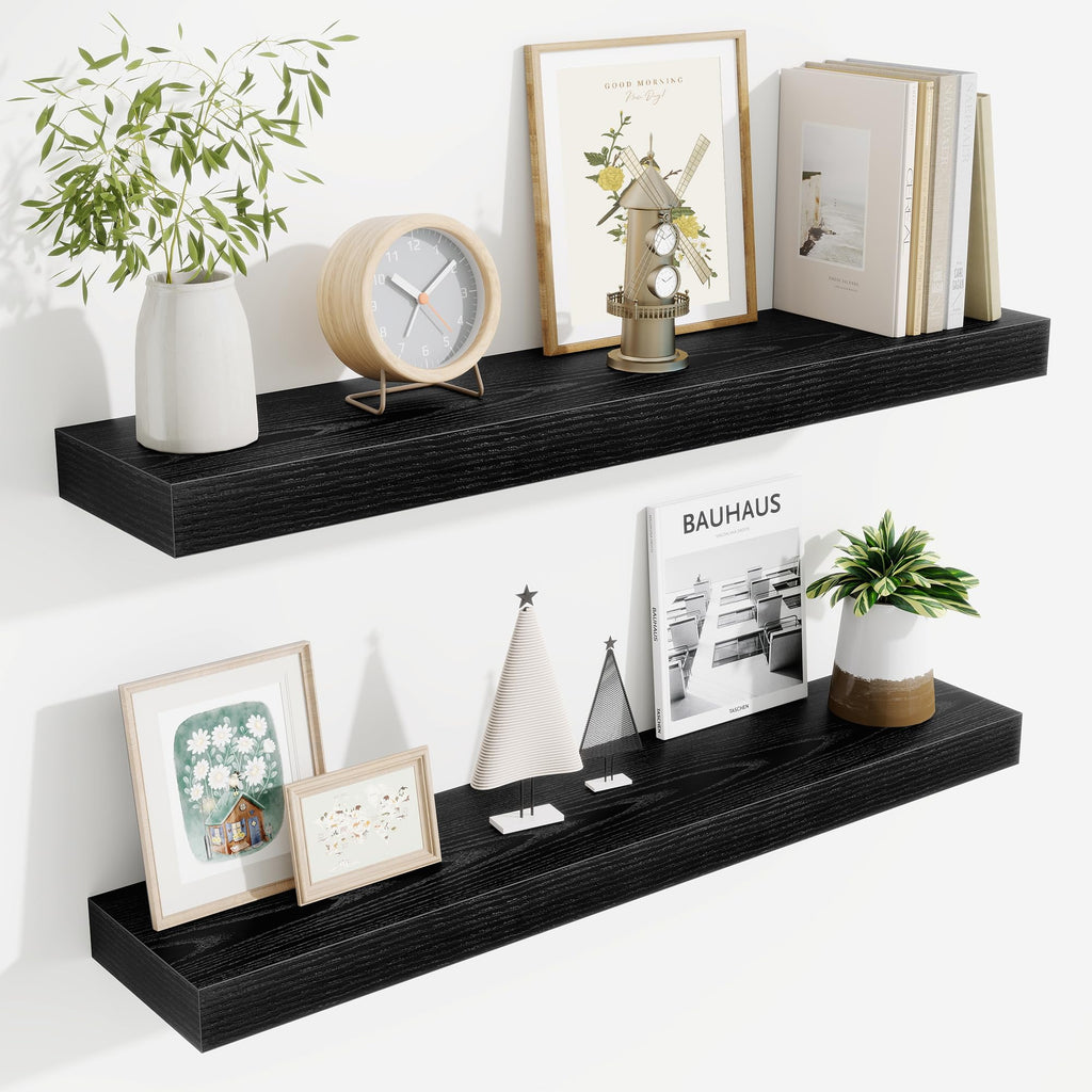 Fun Memories Floating Shelves Bathroom for Wall Mounted Shelves, 20 Inch Wood Shelf Set of 2, Home Storage & Display Decor, Walnut