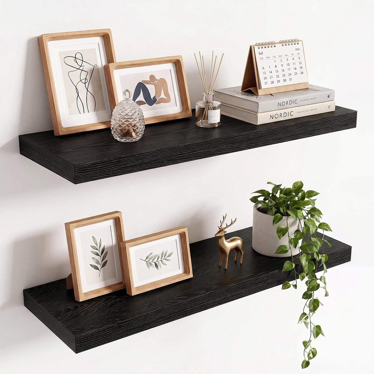 36in Floating Shelves for wall Set of 2, Black Wall Mounted Shelf 9.3in Deep for Wall Decor, Hanging Shelf 1.5in Thick for Living Room, Bedroom, Bathroom, Kitchen, Office