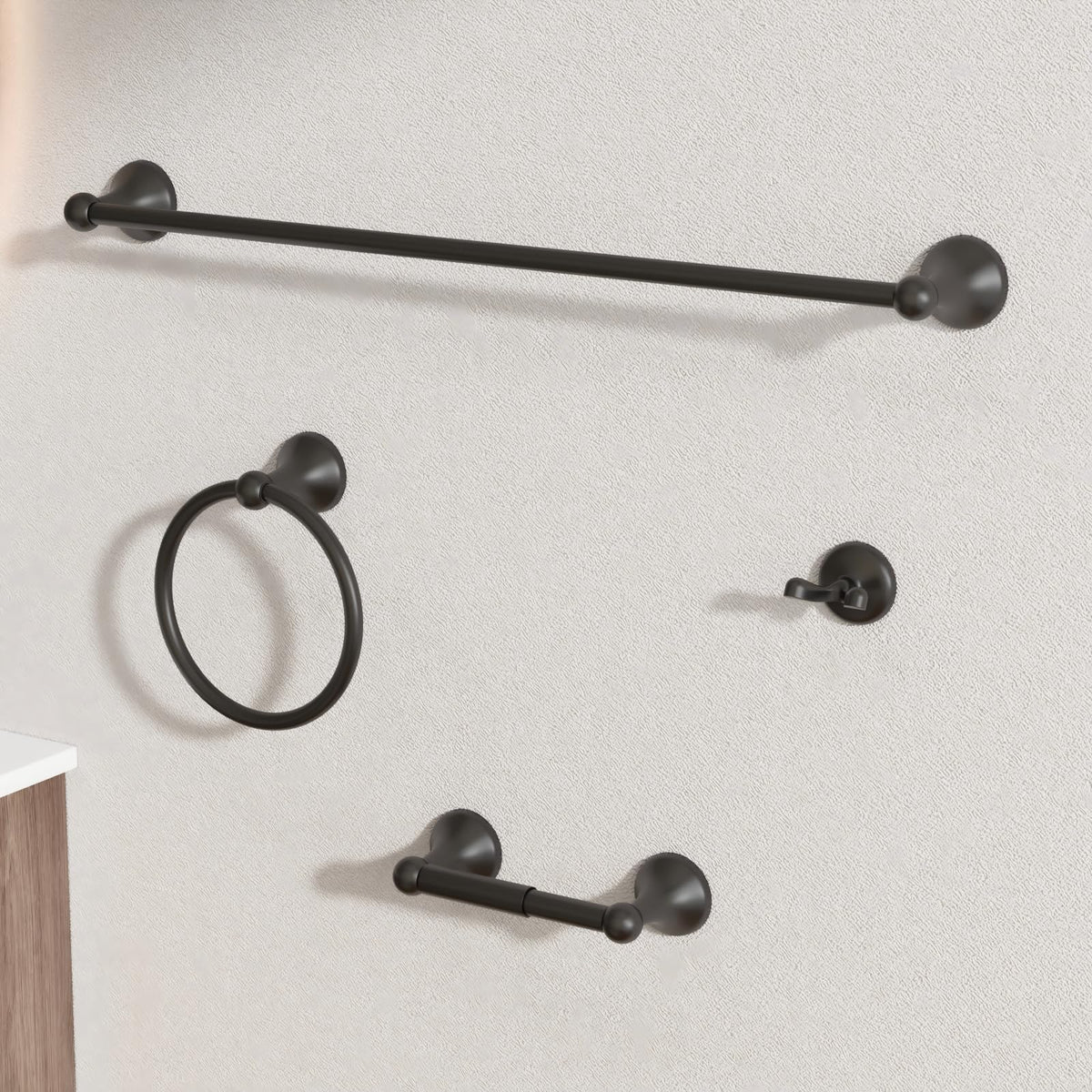 BGL Bathroom Accessory Set, Brushed Nickel Adjustable Expandable Towel Bar 4-Piece Bathroom Hardware Set Wall Mounted