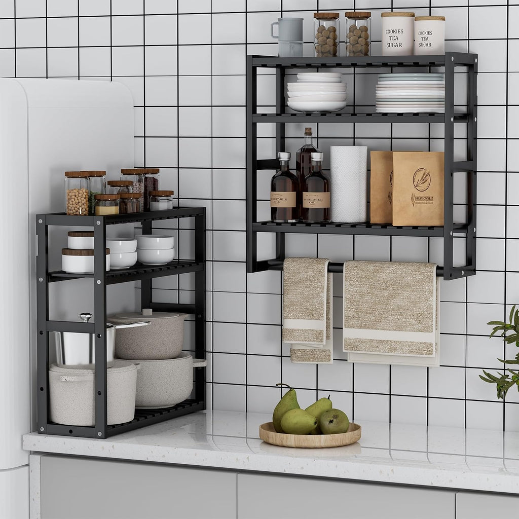 PPN 100% Bamboo Towel Rack Bathroom Storage Shelves Over Toilet Towel Bar