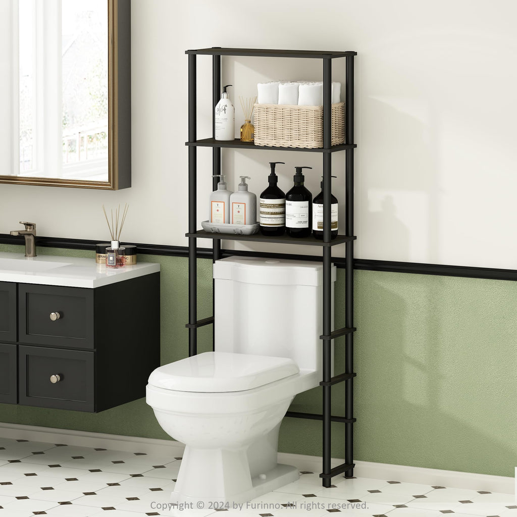 Furinno Turn-N-Tube Over The Toilet Storage, 5-Shelf Over The Toilet Organizer, Freestanding Space Saver Bathroom Shelf, for Bathroom Organizers and Storage, Plain White