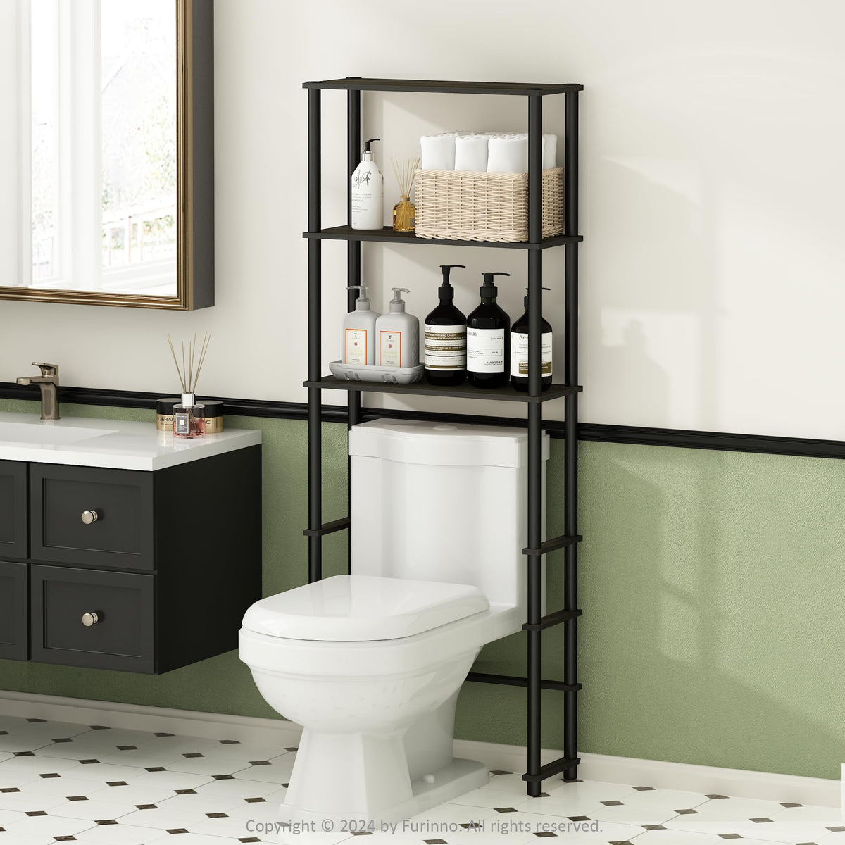Furinno Turn-N-Tube Over The Toilet Storage, 5-Shelf Over The Toilet Organizer, Freestanding Space Saver Bathroom Shelf, for Bathroom Organizers and Storage, Plain White