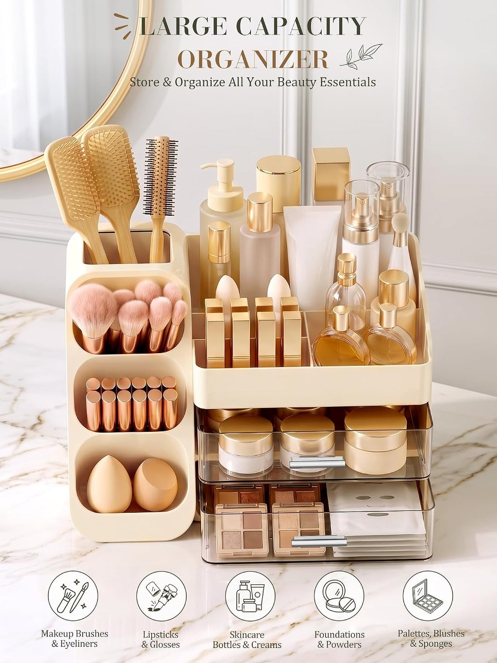 Large Makeup Organizer Countertop for Vanity Skincare Organizers Cream