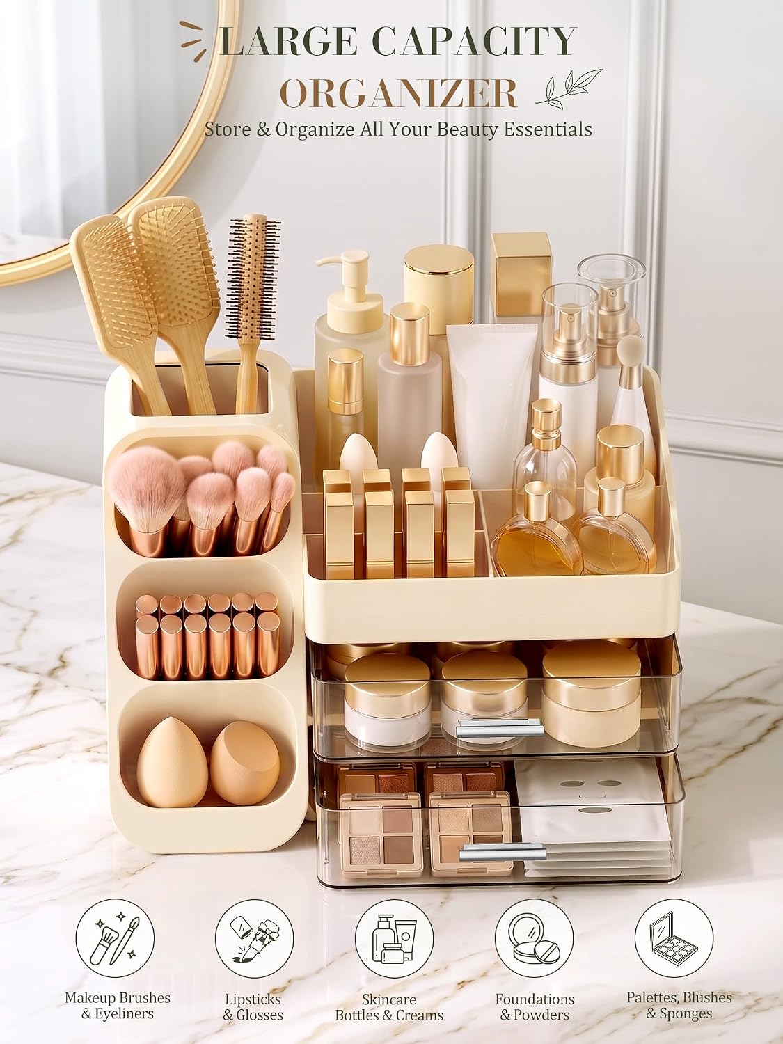 Large Makeup Organizer Countertop for Vanity Skincare Organizers Cream