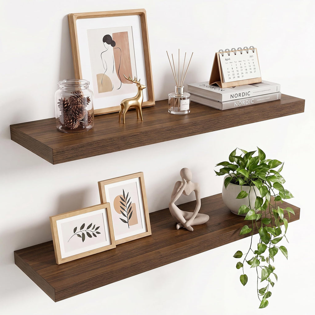 36in Floating Shelves for wall Set of 2, Black Wall Mounted Shelf 9.3in Deep for Wall Decor, Hanging Shelf 1.5in Thick for Living Room, Bedroom, Bathroom, Kitchen, Office