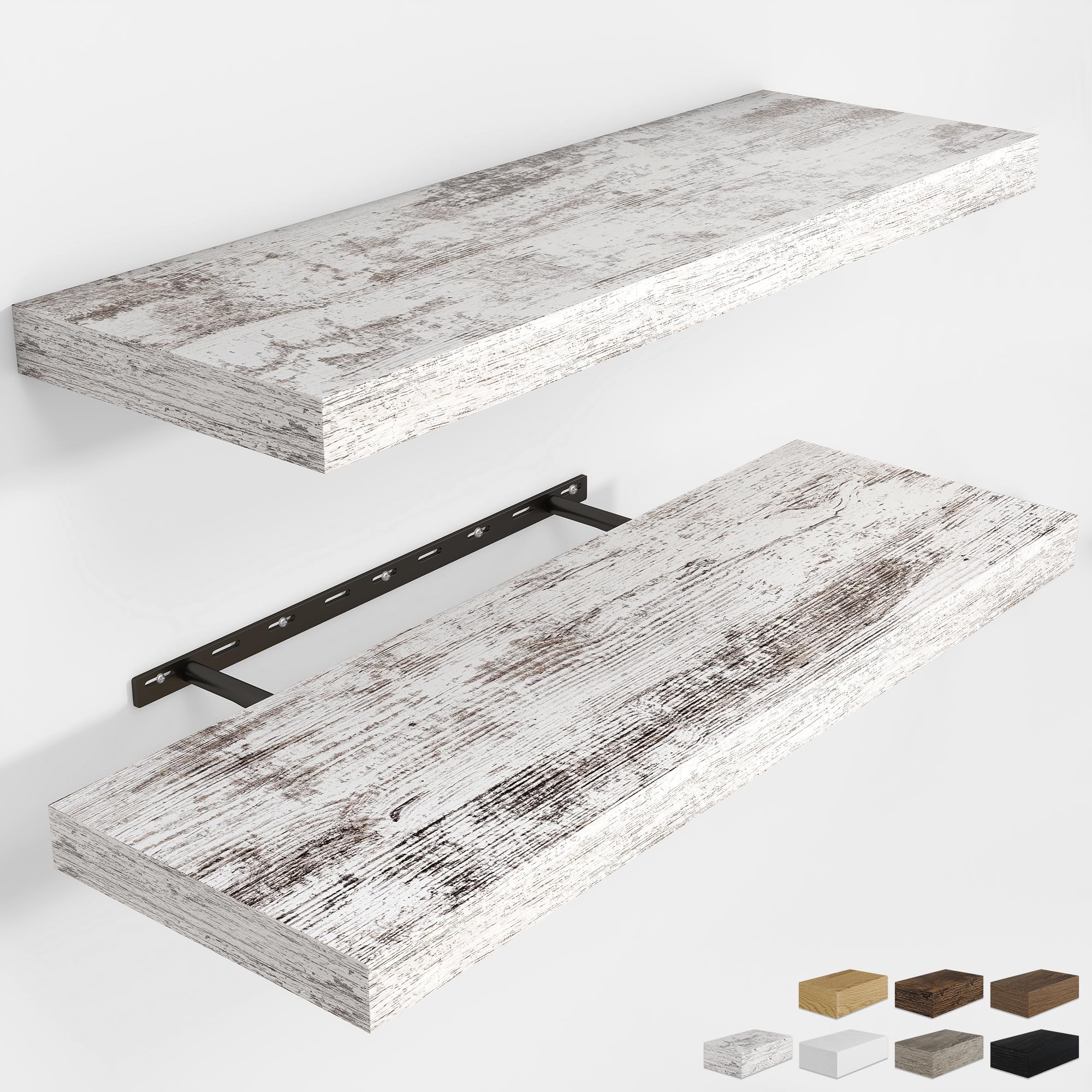 RICHFOCUS 28Inch Floating Shelves for Wall 2 Pack Shelves for Bedroom|Kitchen|Bathroom|Laundry Room Rustic Wood Wall Mounted Shelf with Invisible Brackets for Books|Storage|Decor, Oak