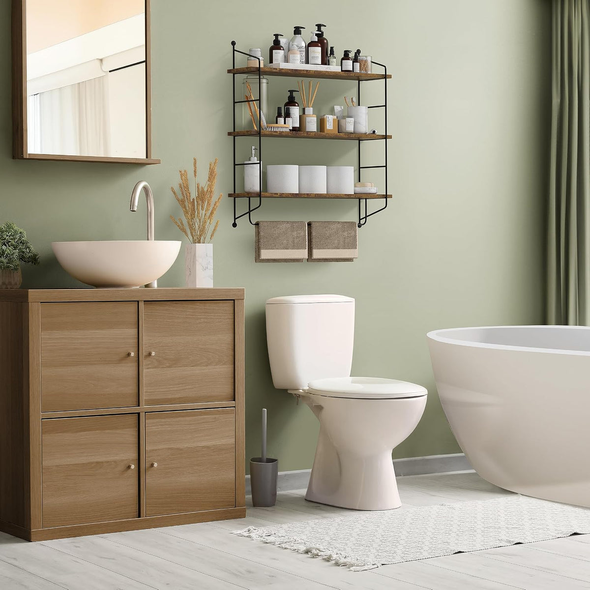 Sorbus 3-Tier Floating Shelves for Wall, Bathroom Storage & Decor (Brown)