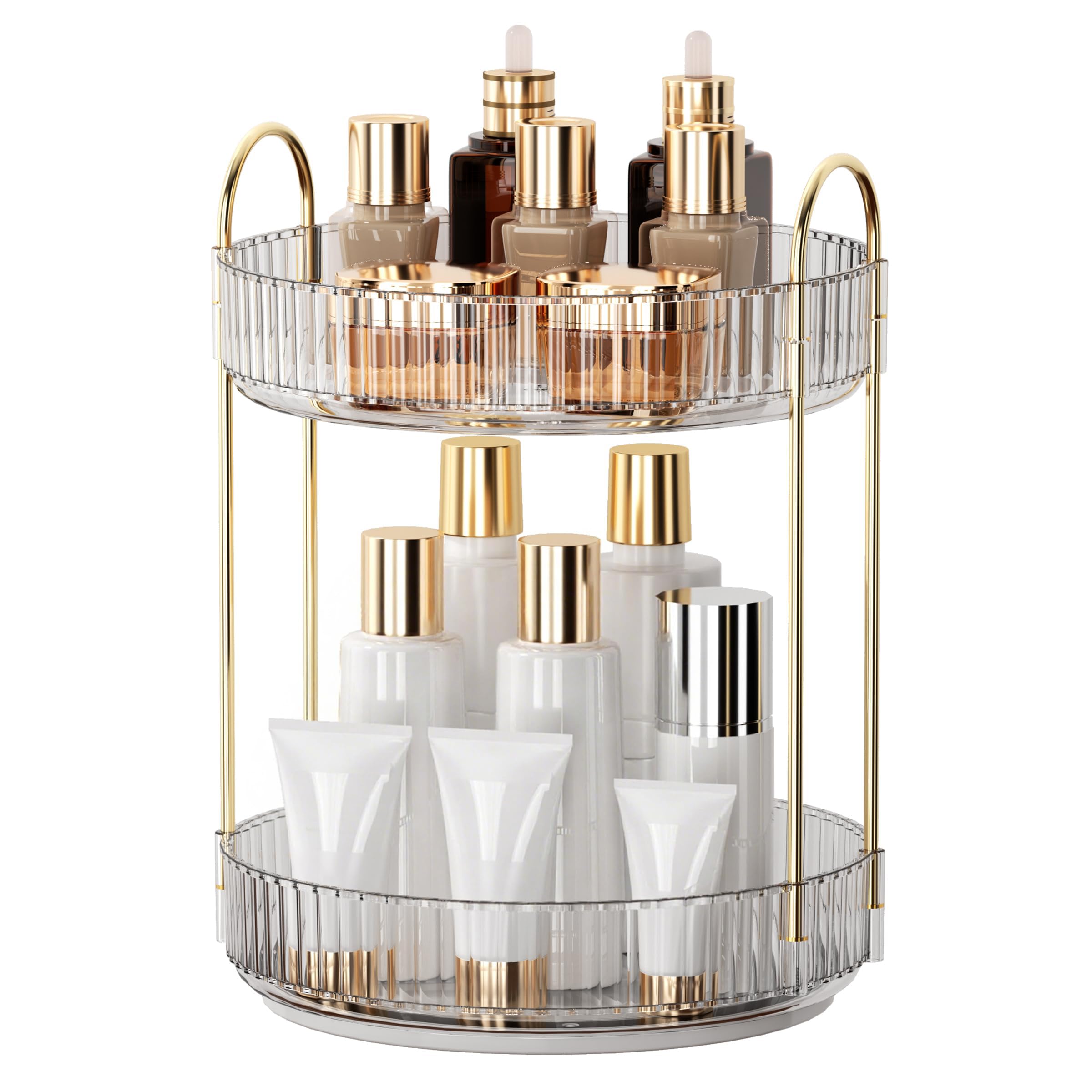 YCIA&DONE 360 Rotating Makeup Organizer and Storage for Vanity Countertop 3 Tiers, High Capacity Cosmetic Skincare Perfume Organizers for Dresser Bathroom Lazy Susan (Smoky Gray)