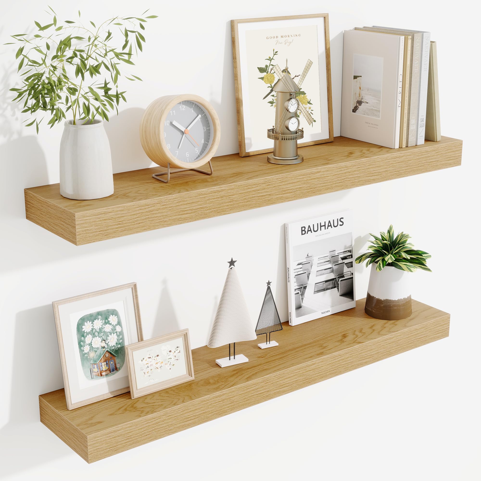 Fun Memories Floating Shelves Bathroom for Wall Mounted Shelves, 20 Inch Wood Shelf Set of 2, Home Storage & Display Decor, Walnut