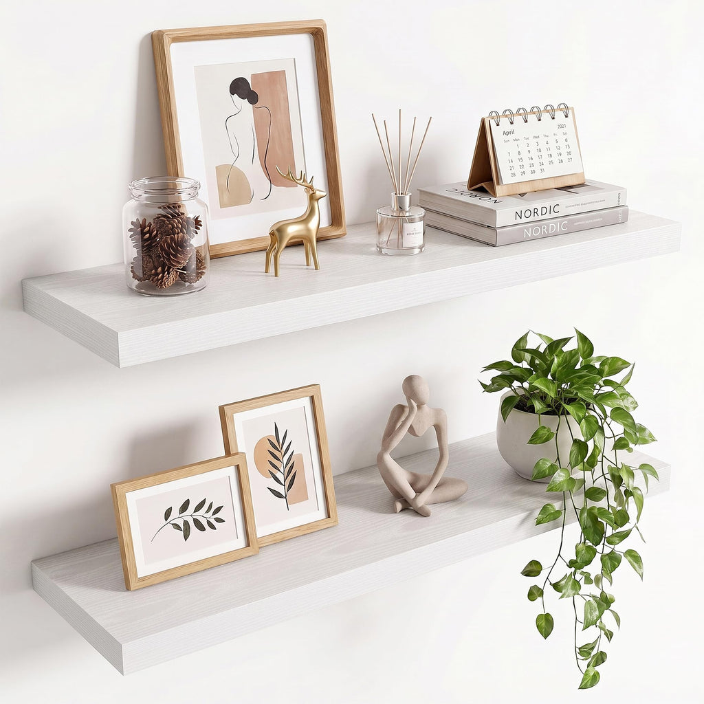 36in Floating Shelves for wall Set of 2, Black Wall Mounted Shelf 9.3in Deep for Wall Decor, Hanging Shelf 1.5in Thick for Living Room, Bedroom, Bathroom, Kitchen, Office