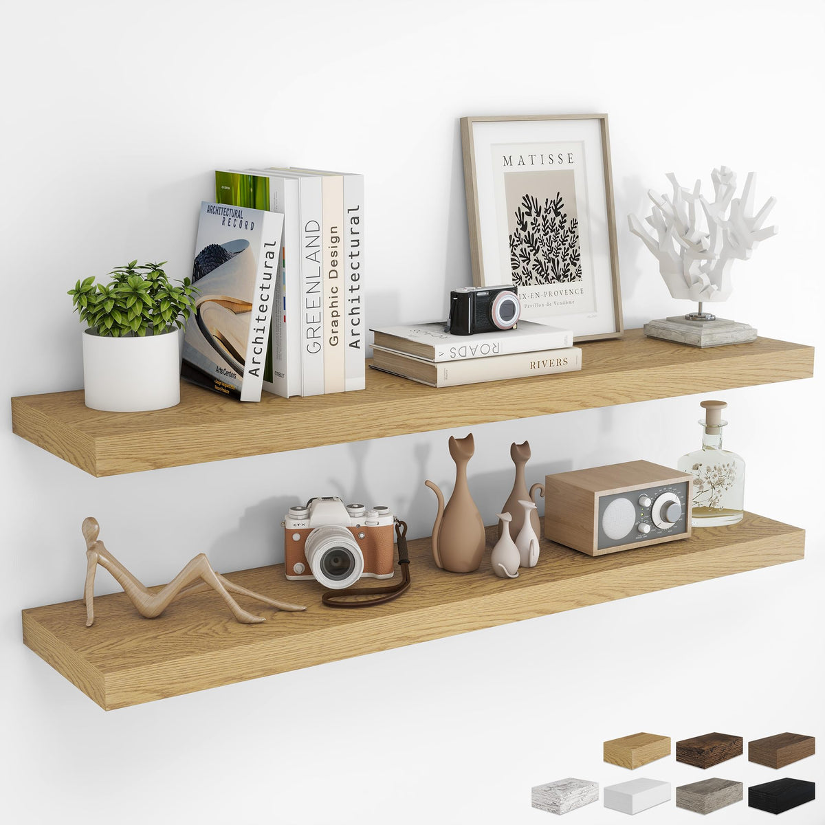 RICHFOCUS 28Inch Floating Shelves for Wall 2 Pack Shelves for Bedroom|Kitchen|Bathroom|Laundry Room Rustic Wood Wall Mounted Shelf with Invisible Brackets for Books|Storage|Decor, Oak