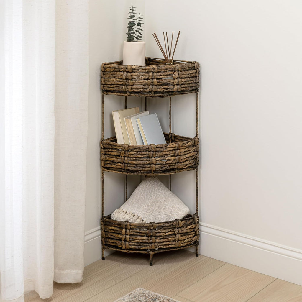 happimess Lavish 3-Tier Corner Storage Rack 32.5" Water Hyacinth, Brown