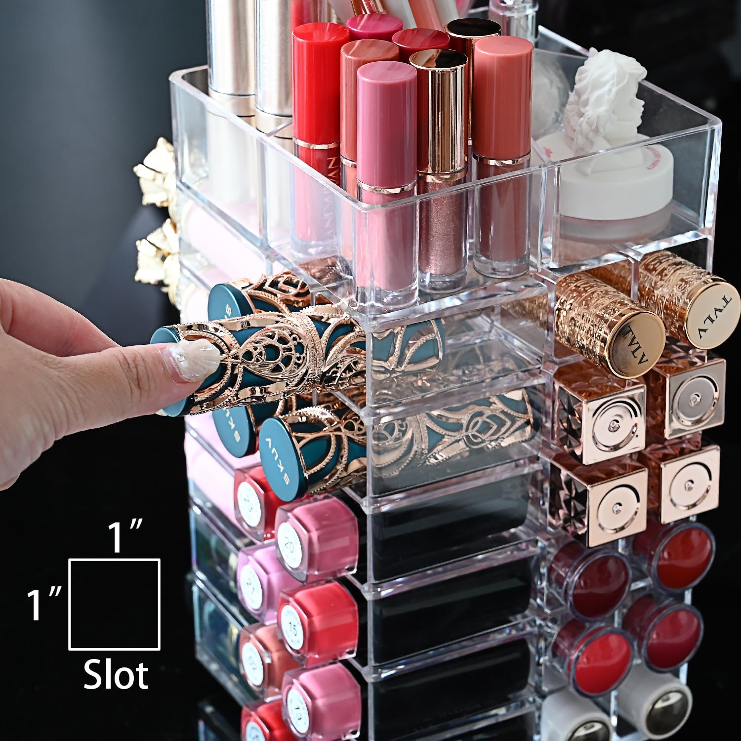 Ikee Design Acrylic Rotating Lipstick Gloss Make Up Organizer with 53 Slots