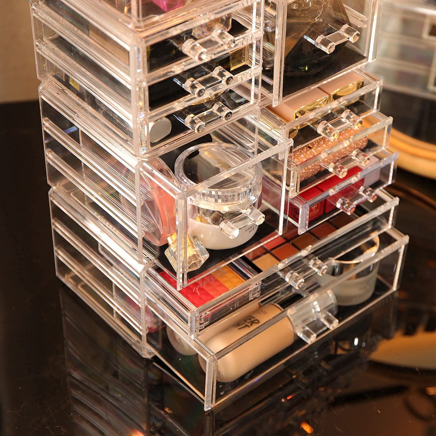 Cq Acrylic 4 Pack Clear Makeup Storage, Stackable 10 Drawer Organizer for Vanity, Jewelry, Hair Clip, Beauty & Skincare Products