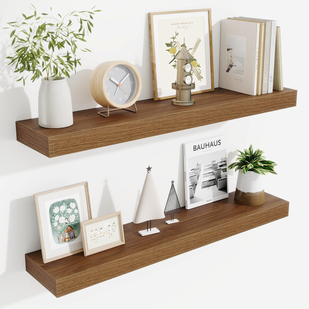 Fun Memories Floating Shelves Bathroom for Wall Mounted Shelves, 20 Inch Wood Shelf Set of 2, Home Storage & Display Decor, Walnut