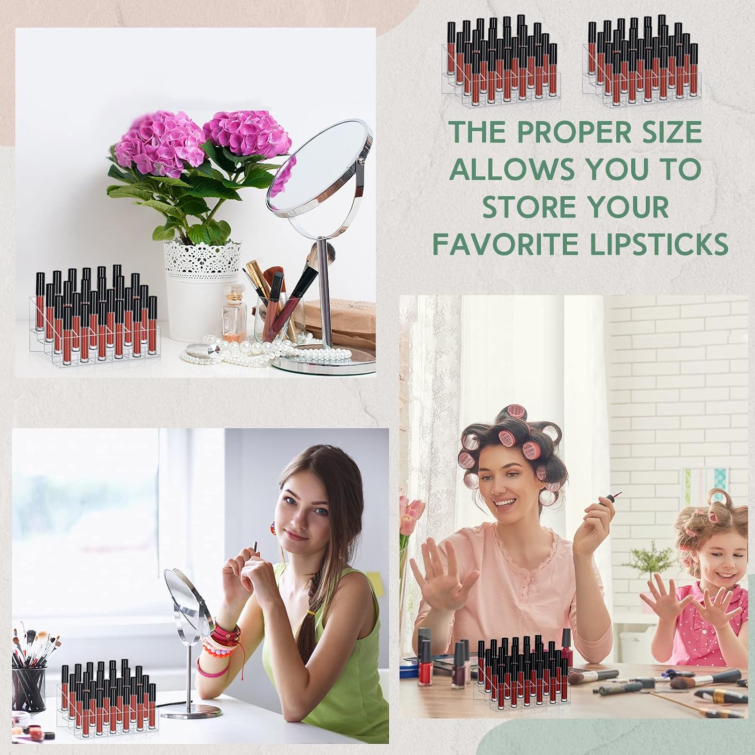 Macarrie 4 Pieces Lipstick Holder Organizer 24 Slot Acrylic Lipstick Makeup Case Display Stand Storage Box for Rollerball Perfume Organizer Watercolor Paint Sticks