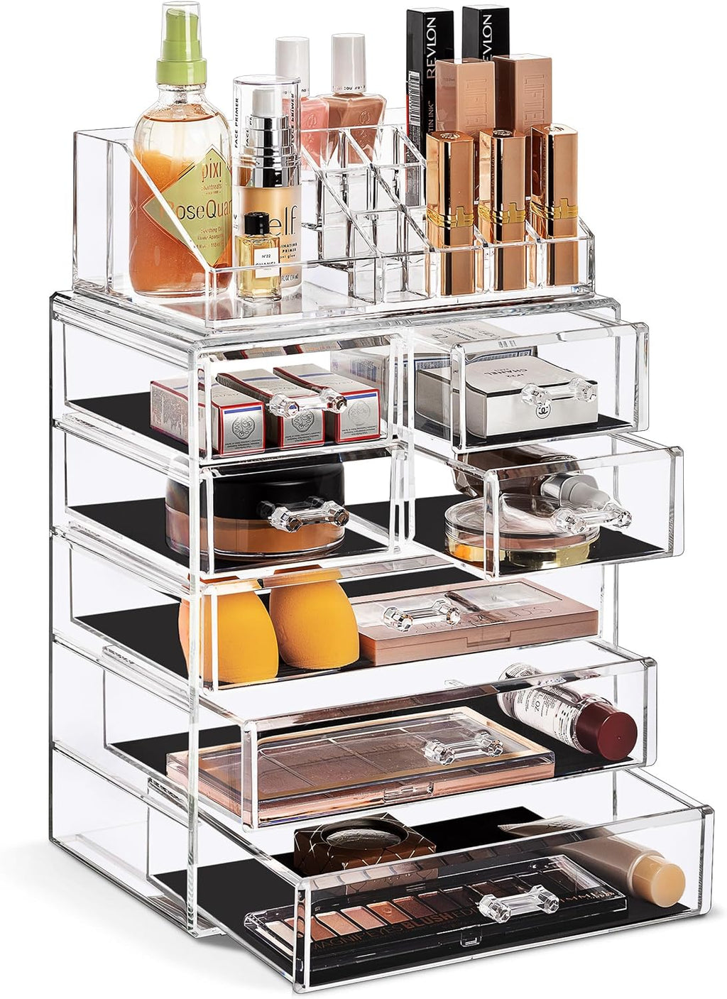 Sorbus Makeup Organizer, 7-Drawer Acrylic 2-Piece Set (Clear)