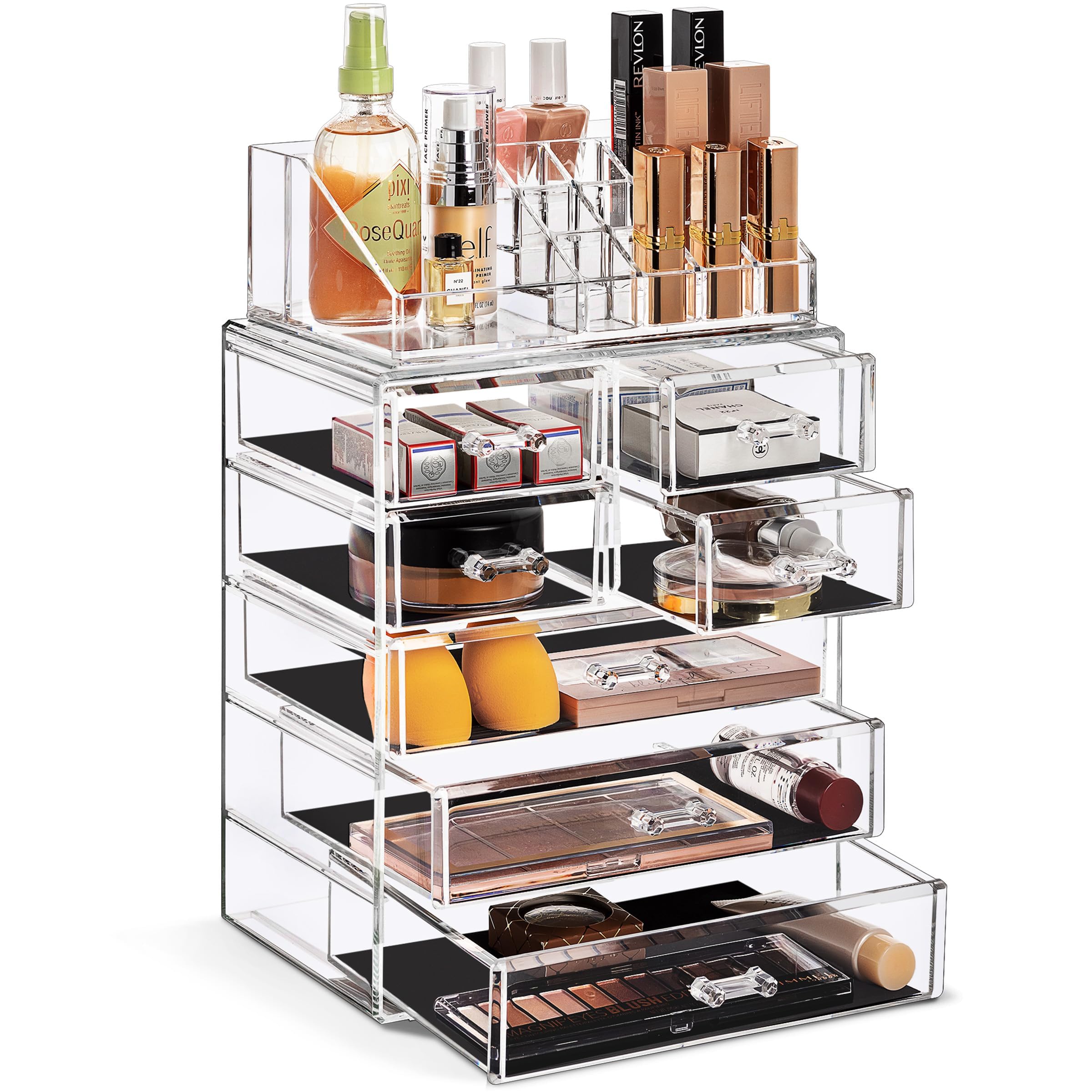 Sorbus Makeup Organizer, 6-Drawer Acrylic 2-Piece Set (Bronze Glow)