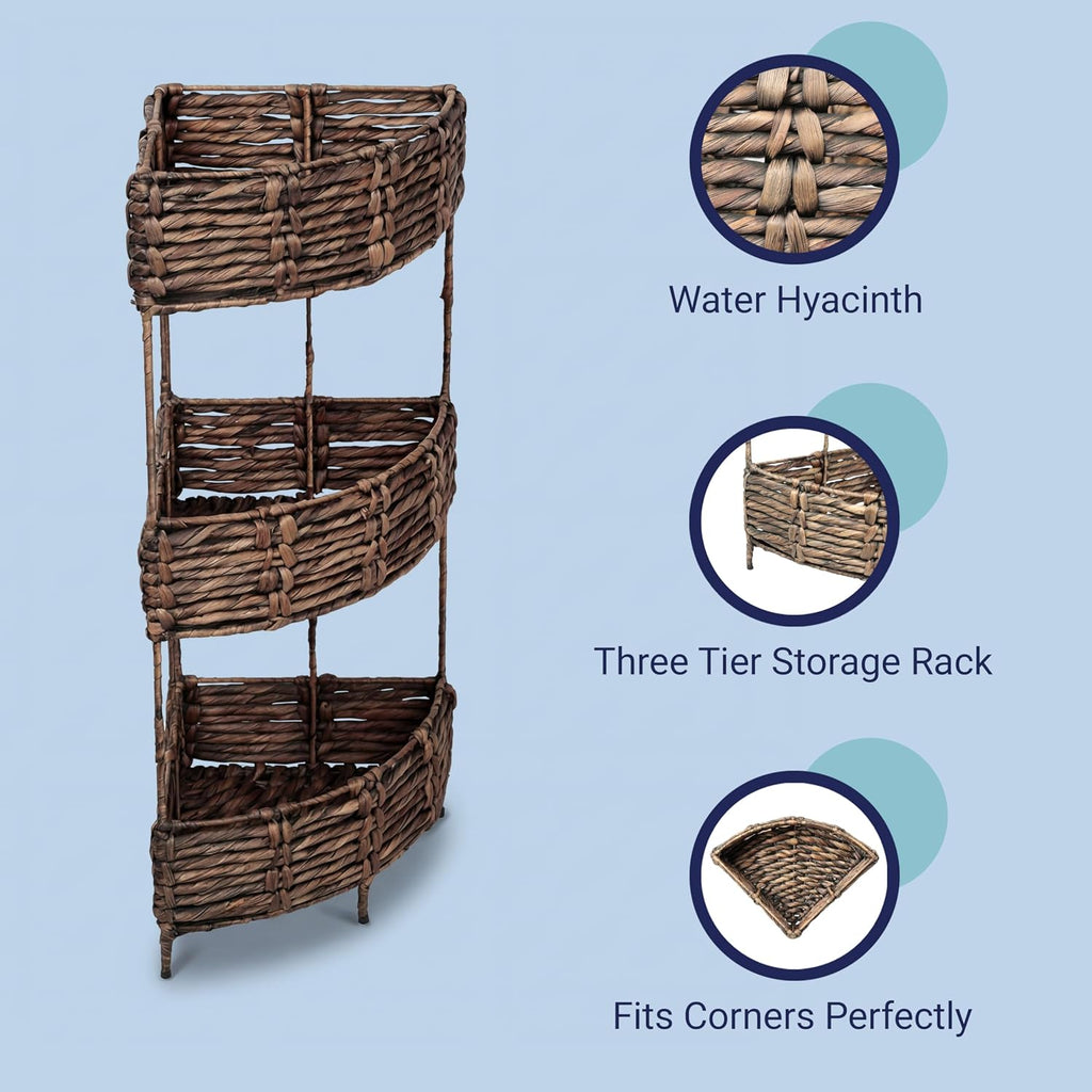 happimess Lavish 3-Tier Corner Storage Rack 32.5" Water Hyacinth, Brown