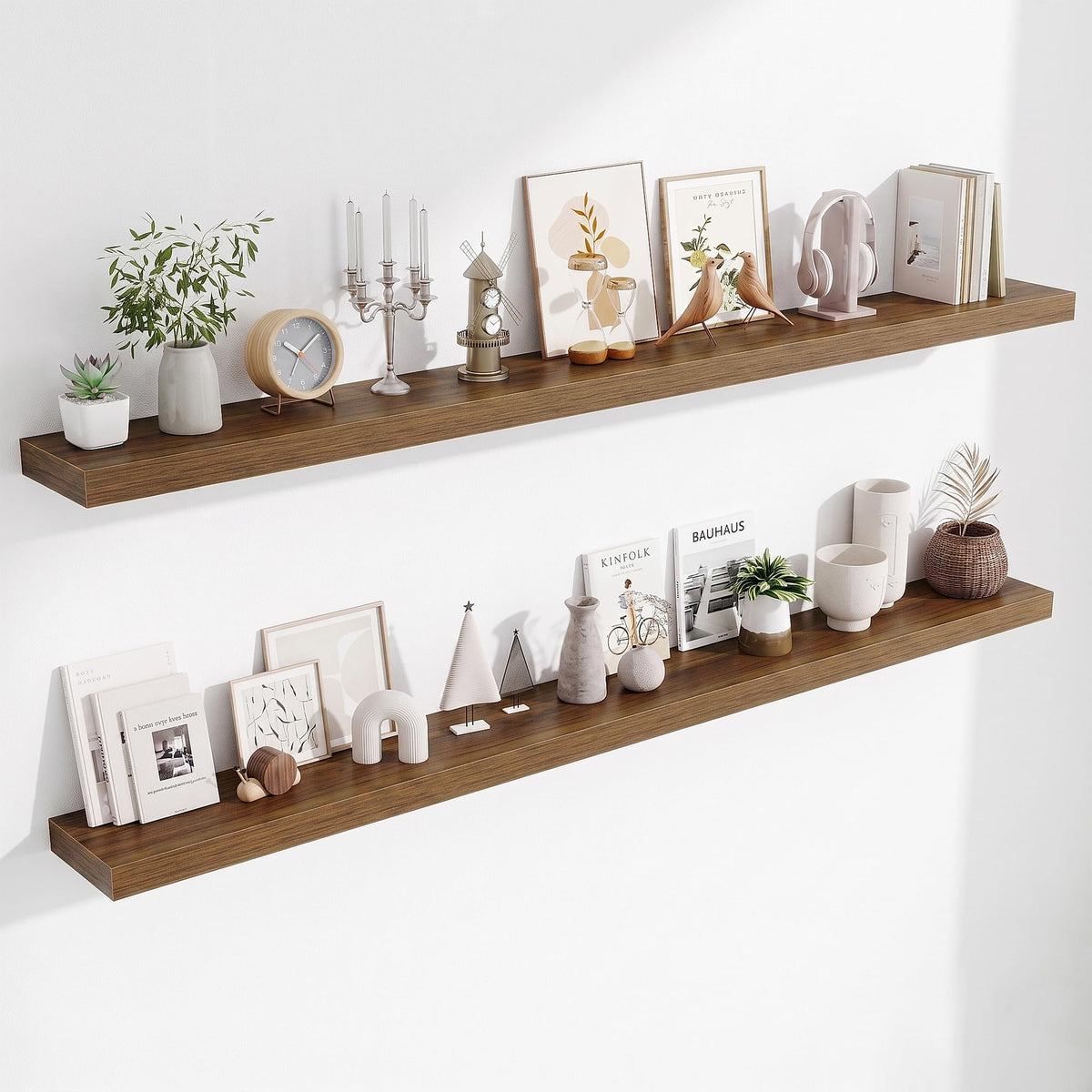 Fun Memories Floating Shelves Bathroom for Wall Mounted Shelves, 20 Inch Wood Shelf Set of 2, Home Storage & Display Decor, Walnut