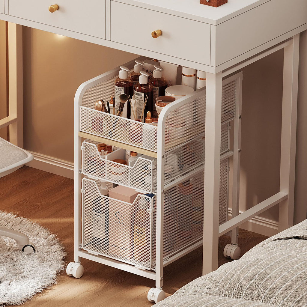 Hongtamoya Rolling Makeup Cart Organizer with 2 Drawers, Under Desk Storage