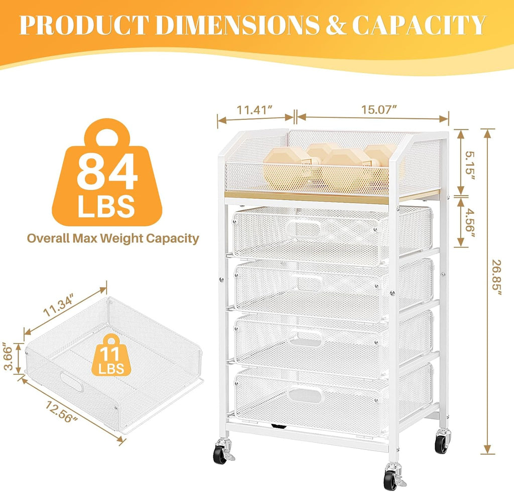 SUNALLY Rolling Makeup Cart with Drawers, Rolling Vanity Nail Cart, White