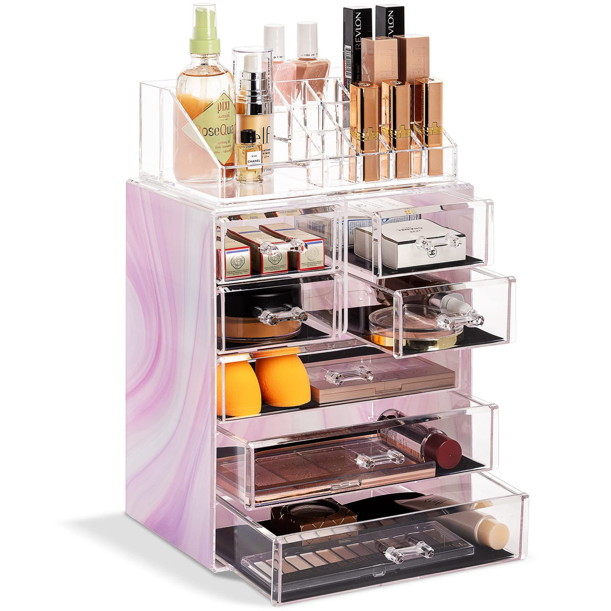 Sorbus Makeup Organizer, 6-Drawer Acrylic 2-Piece Set (Bronze Glow)