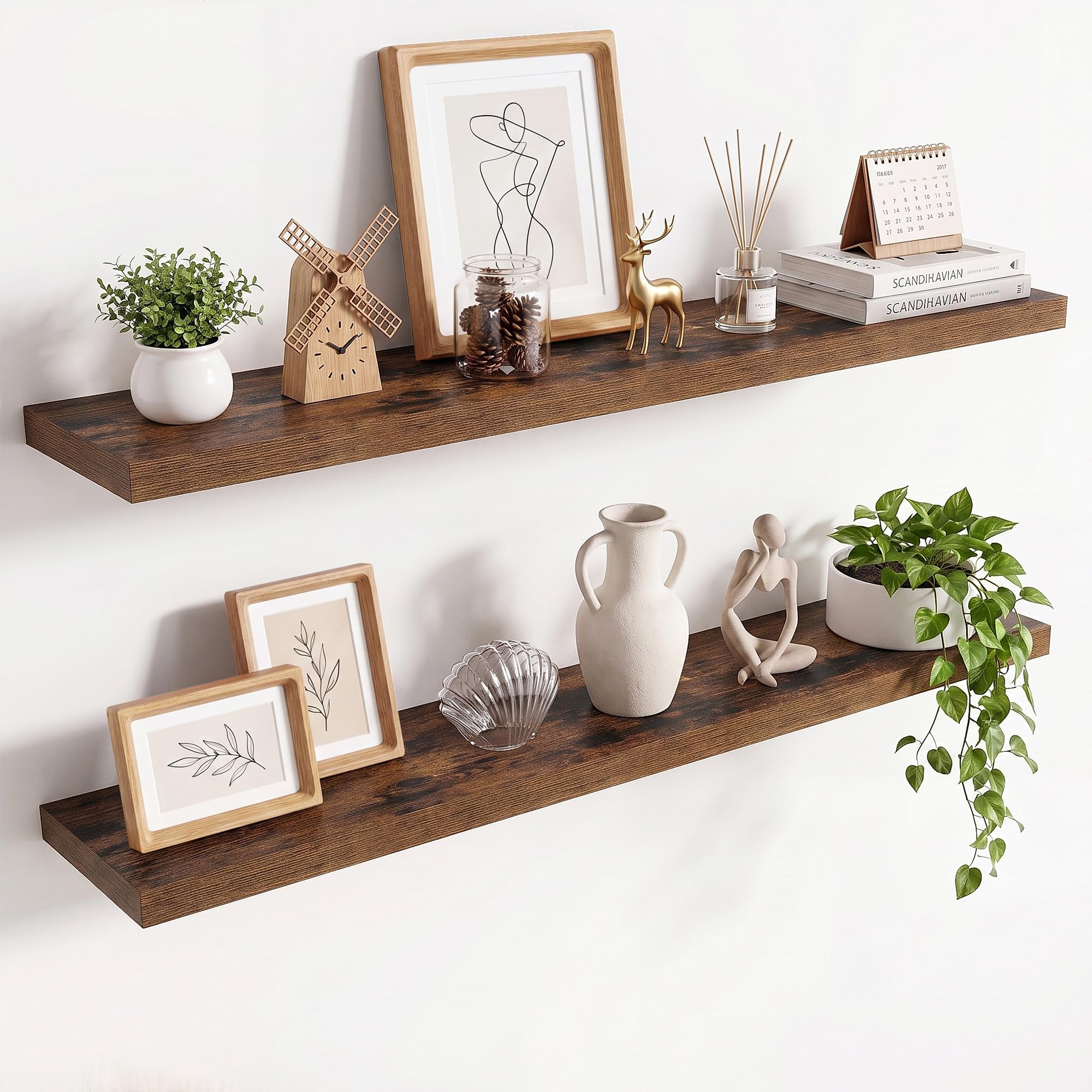 36in Floating Shelves for wall Set of 2, Black Wall Mounted Shelf 9.3in Deep for Wall Decor, Hanging Shelf 1.5in Thick for Living Room, Bedroom, Bathroom, Kitchen, Office