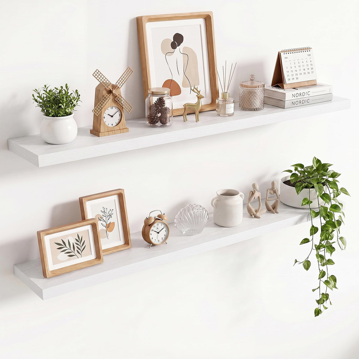 36in Floating Shelves for wall Set of 2, Black Wall Mounted Shelf 9.3in Deep for Wall Decor, Hanging Shelf 1.5in Thick for Living Room, Bedroom, Bathroom, Kitchen, Office