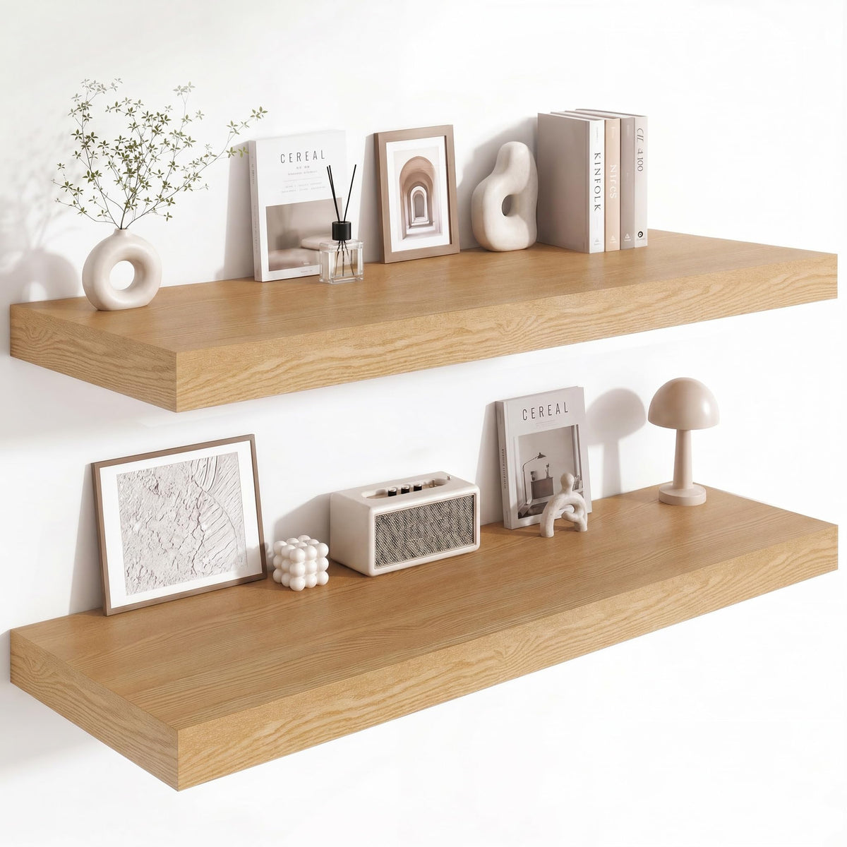 Deep Floating Shelves for Wall, 12 Inch Wide Small Wall Shelves Set of 2, 2 Inch Thick Invisible Wall Mounted Shelves for Bathroom Bedroom Nursery,Walnut Color