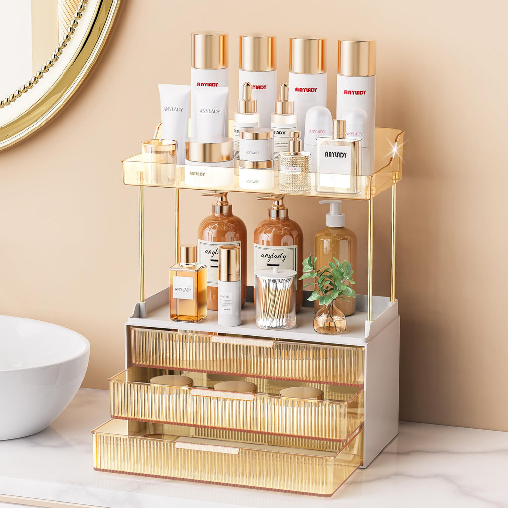 Anylady Bathroom Organizers and Storage, Makeup Organizer (Sturdy Durable Attractive), Ideal for Vanity, Countertop, Counter, Perfume, Skincare, Cabinet, Cosmetic, Dresser Organizer (deep black)