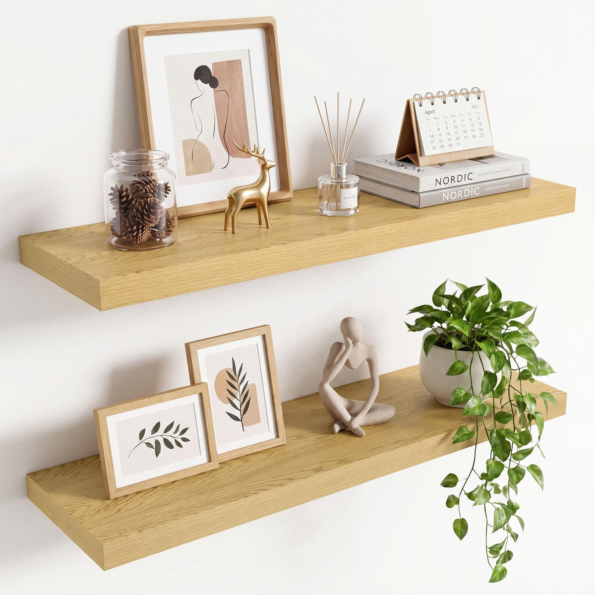36in Floating Shelves for wall Set of 2, Black Wall Mounted Shelf 9.3in Deep for Wall Decor, Hanging Shelf 1.5in Thick for Living Room, Bedroom, Bathroom, Kitchen, Office